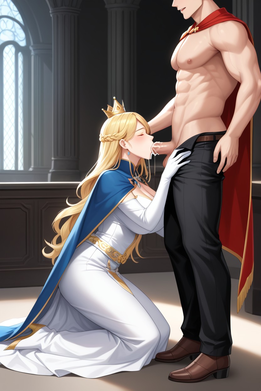 Минет (третье Лицо), Giving A Blowjob To Man, Fancy Dark Black Royal Pants ИИ гей порно