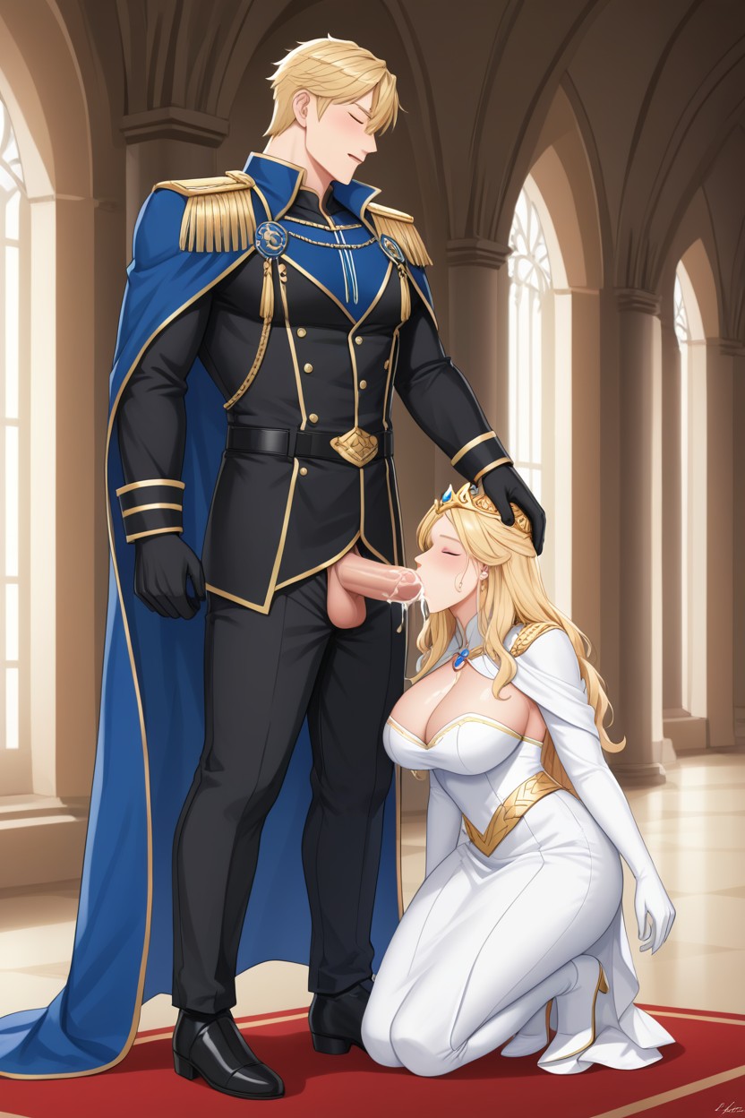Medium, Fancy Gold Royal Shoulder Tassels, Wearing Princess White Dress AI Gay Porn