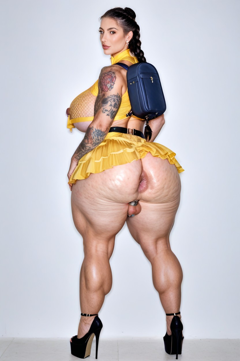 Veiny Flaccid Penis, Hyper Big Gaping Asshole, Full Body Tattoo Shemale AI Porn