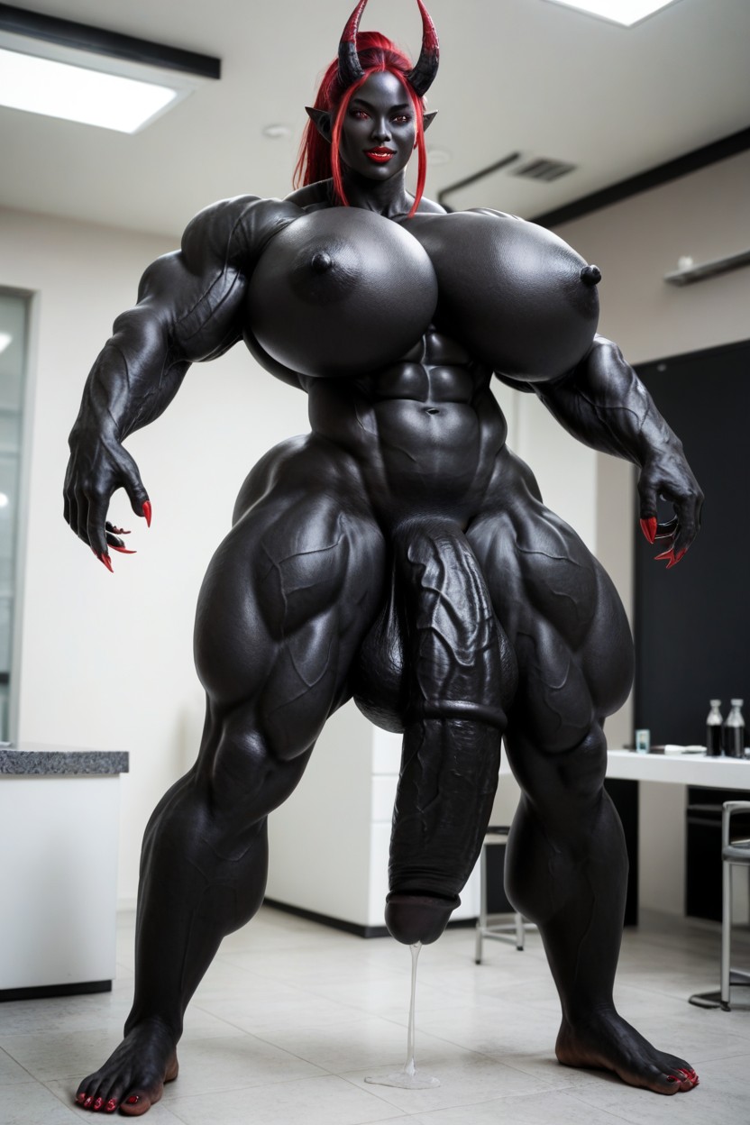 Full Body, Head Touching The Ceiling, Laboratory Shemale AI Porn