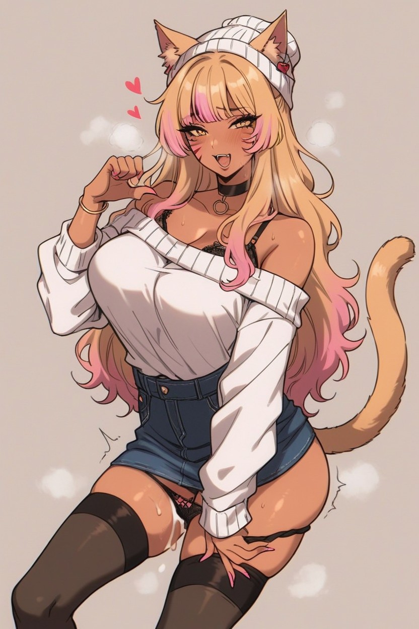 Off-shoulder, Tight Choker, Catgirl Face Markings Hentai AI Porn