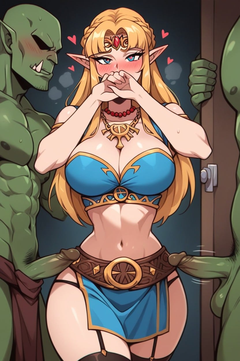 Being Fucked From Behind By The Orcs, Moaning, Lifting Up Her Shirt To Show Off Her Cleavage Hentai AI Porn