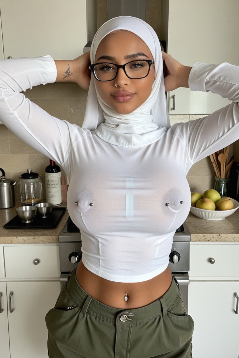 White Girks Looking At Her Chest, Oriental Face, 18+ AI Porn