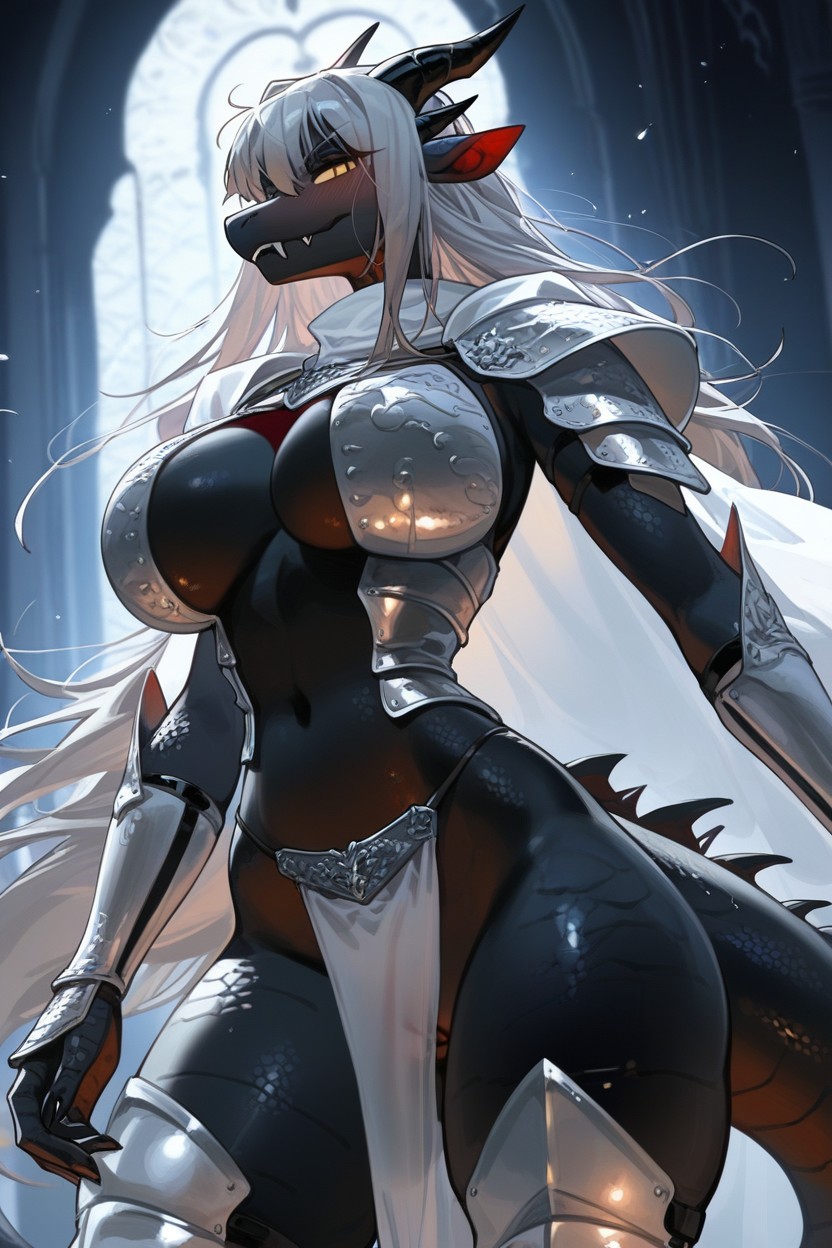 Black Body, Silver Armour, White Scales Furry AI Porn