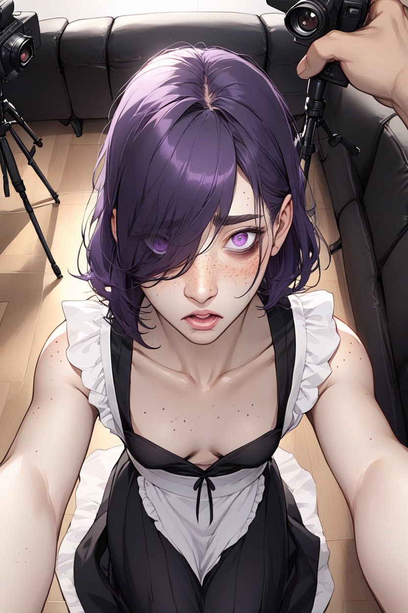 Very Dark Purple Eyes, Hair Bangs, Pale Skin Hentai AI Porn