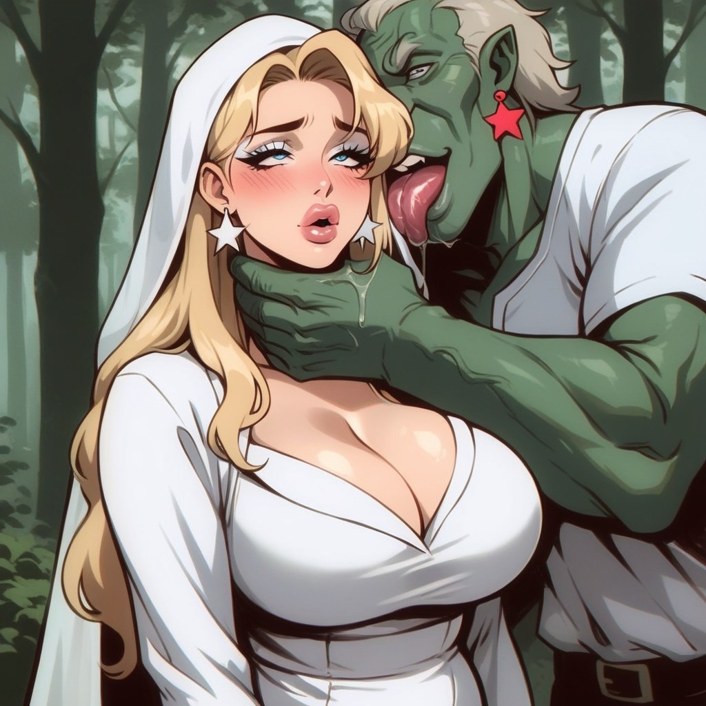 Licking, Front View, White Dress AI Porn