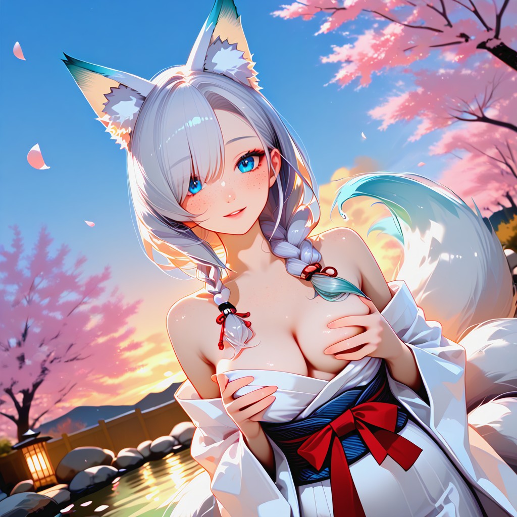 Ultra Detailed, White Kimono, Hands On Breast Hentai AI Porn