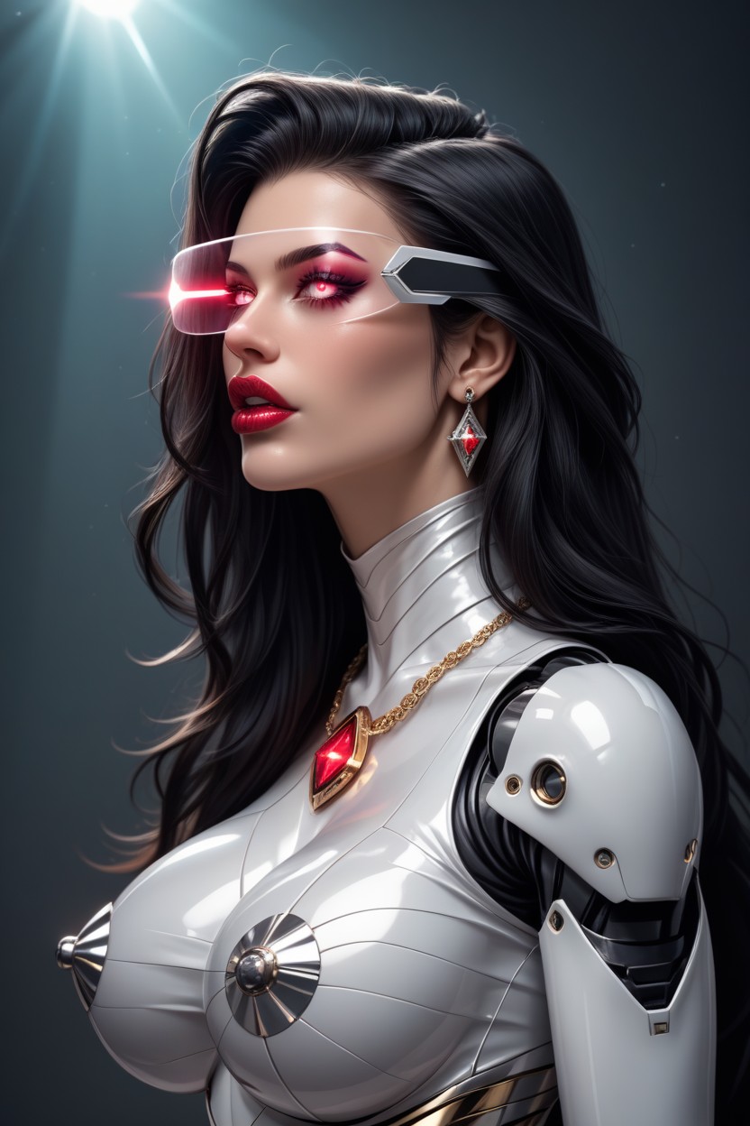 Metallic Robot Penis With Metallic Pointy Tip, Eyelashes Extensions, Bimbo Shemale AI Porn