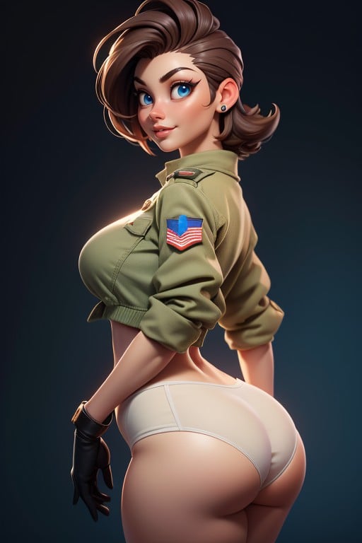 Rear View, Tall Curvy And Thick With Perfect Proportions, Pixie Cut Hentai AI Porn