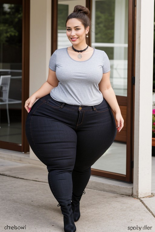 Long Sleeve Shirt, Gigantic Ass, Hips Wider Than Chest AI Porn