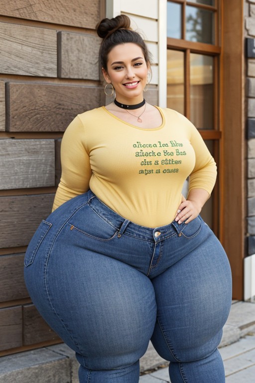 Wide Hyper Saddlehips, Biting Lip, Disproportionately Hyper Wide Hips AI Porn