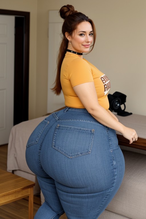 Grinning, Wide Disproportionate Hyper Hips, Fully Clothed AI Porn