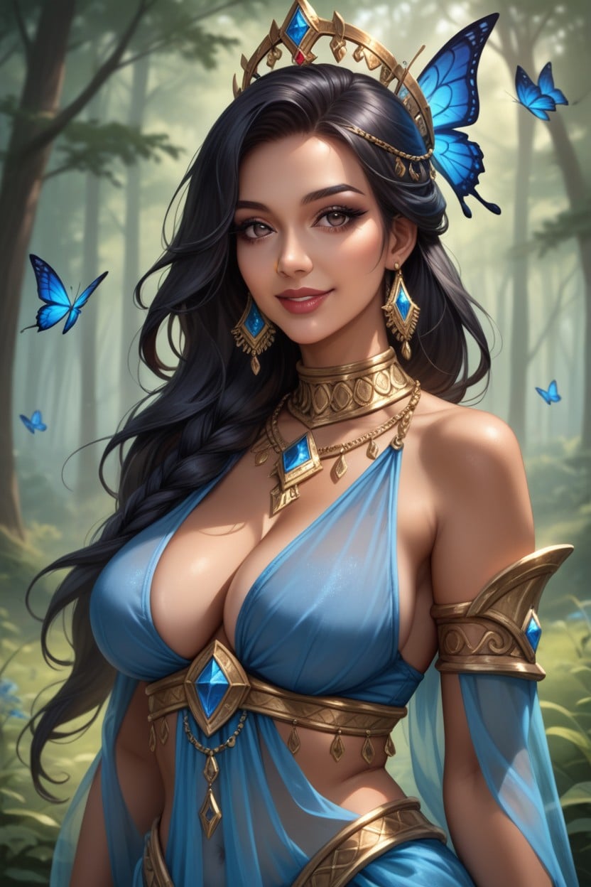 Black Hair, Grinning, Sheer Turquoise Outfit AI Porn