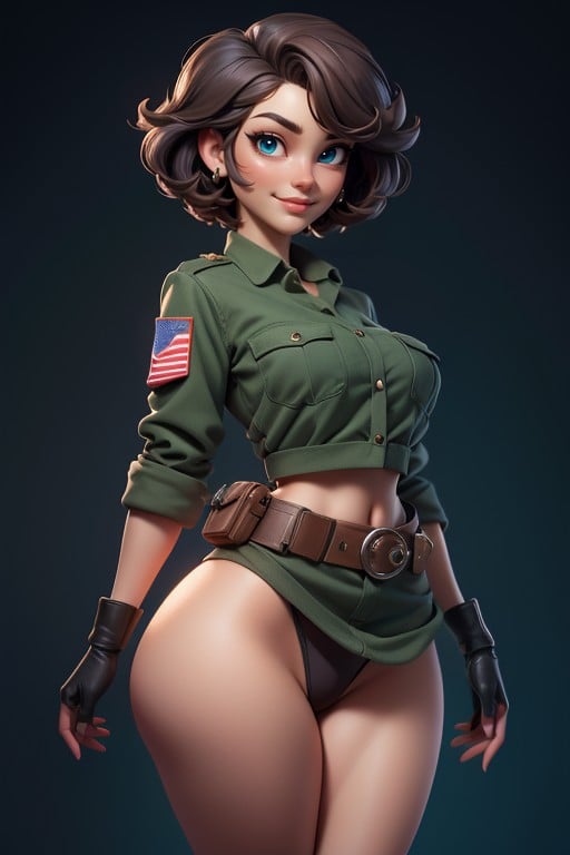 Military Pixie Hairdo, Very Short Hair, Thick Hentai AI Porn