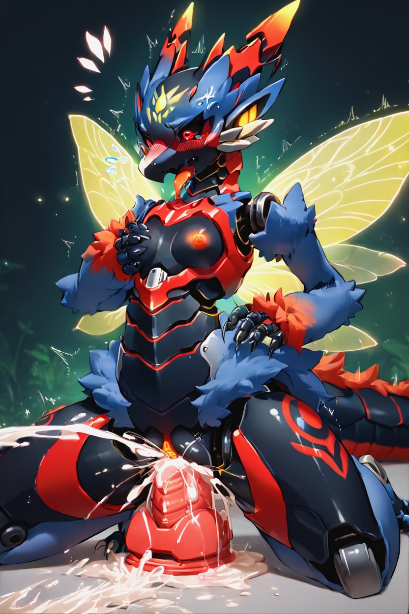 Red Eyes, Small Ass, Dildo In Pussy Furry AI Porn