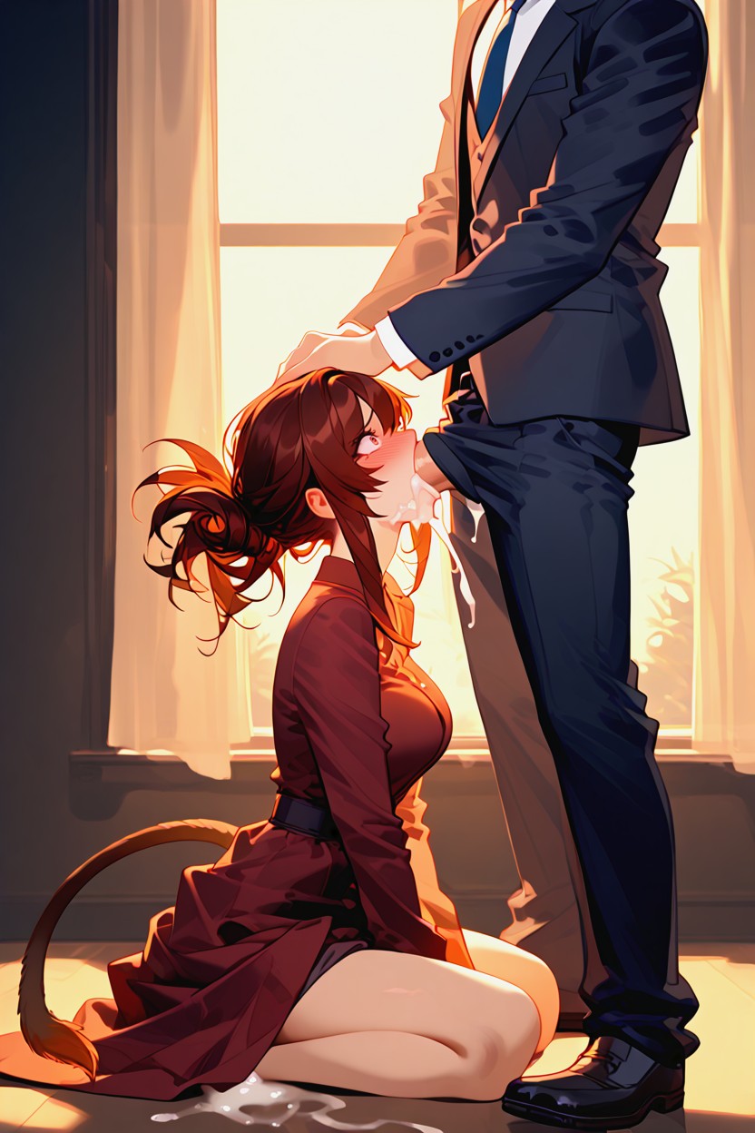 Her Hands On His Hips, Blushing, Libary AI Porn