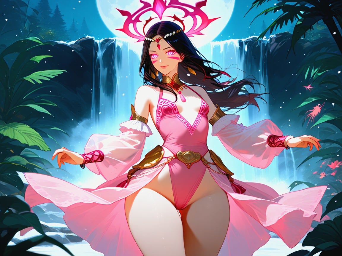 Thick Thighs, Waterfalls, Pink Tribal Body Paint Latina AI Porn