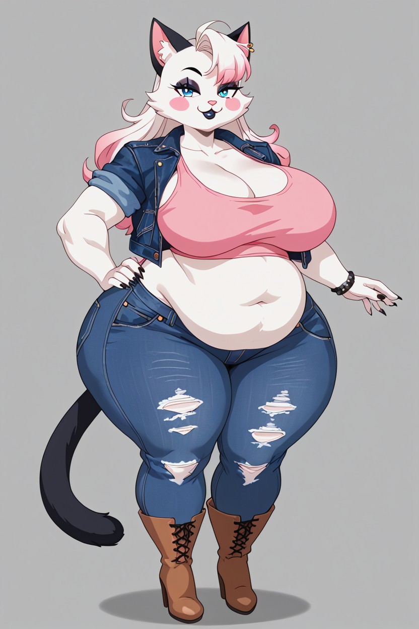 18+, No Hair, Pink Tank Top Showing Belly Furry AI Porn