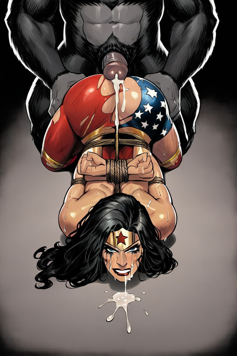 Wonder Woman, Cock Flaccid, Gorilla Cumming On Woman From Behind AI Porn