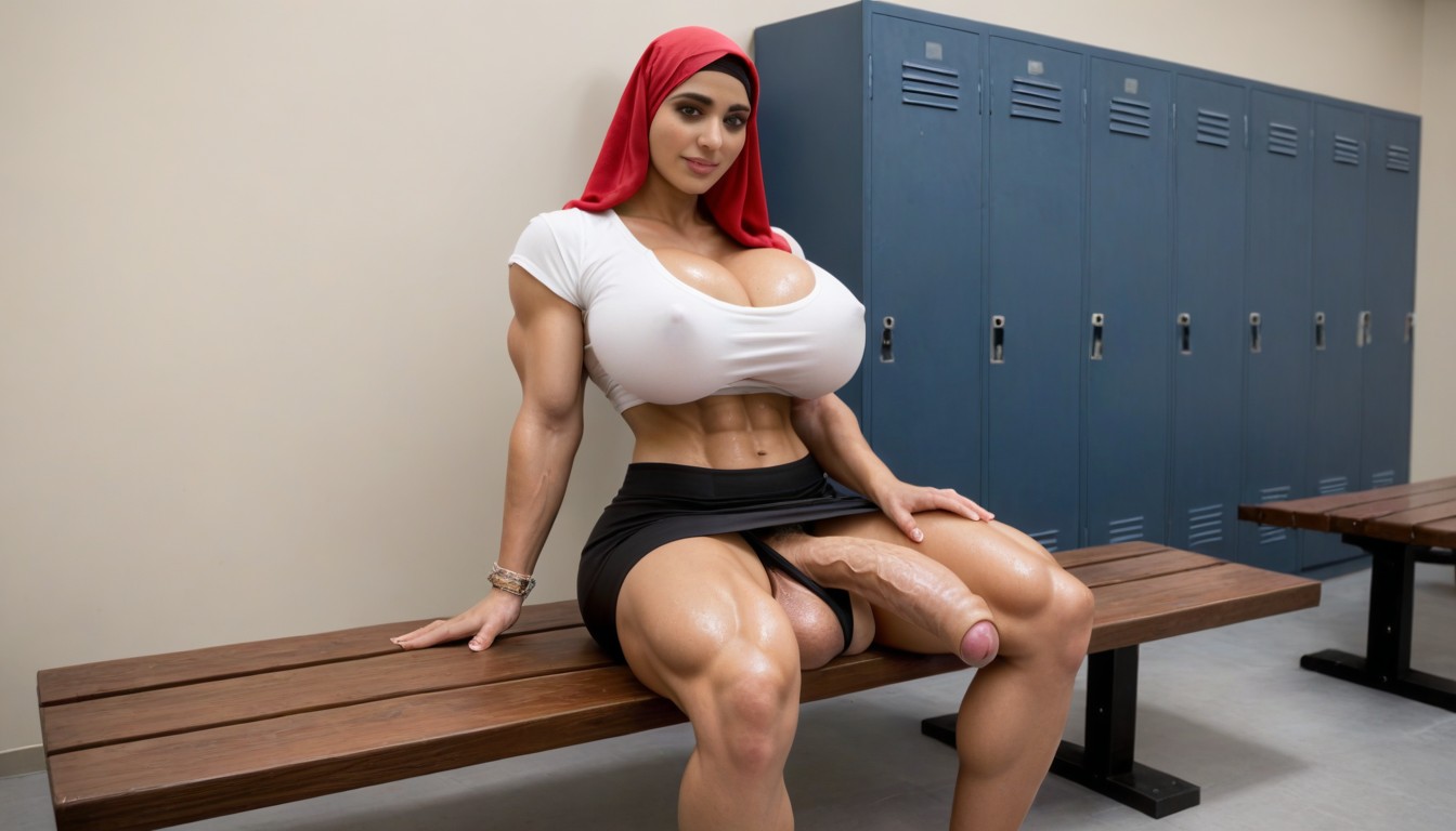 Locker Room, Brown Hijab, Wide Hips Shemale AI Porn