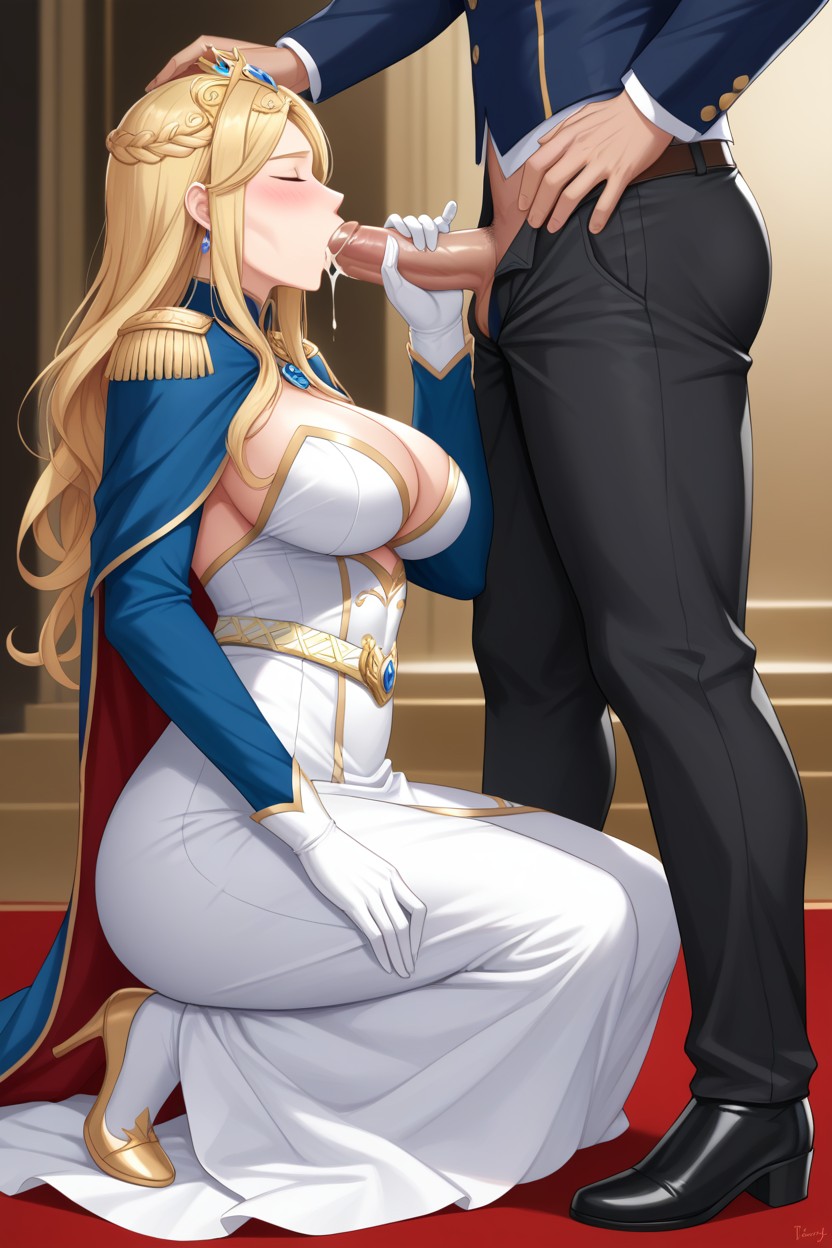 Woman Wearing Heels, Woman Has Long Blonde Hair, Full Body AI Gay Porn