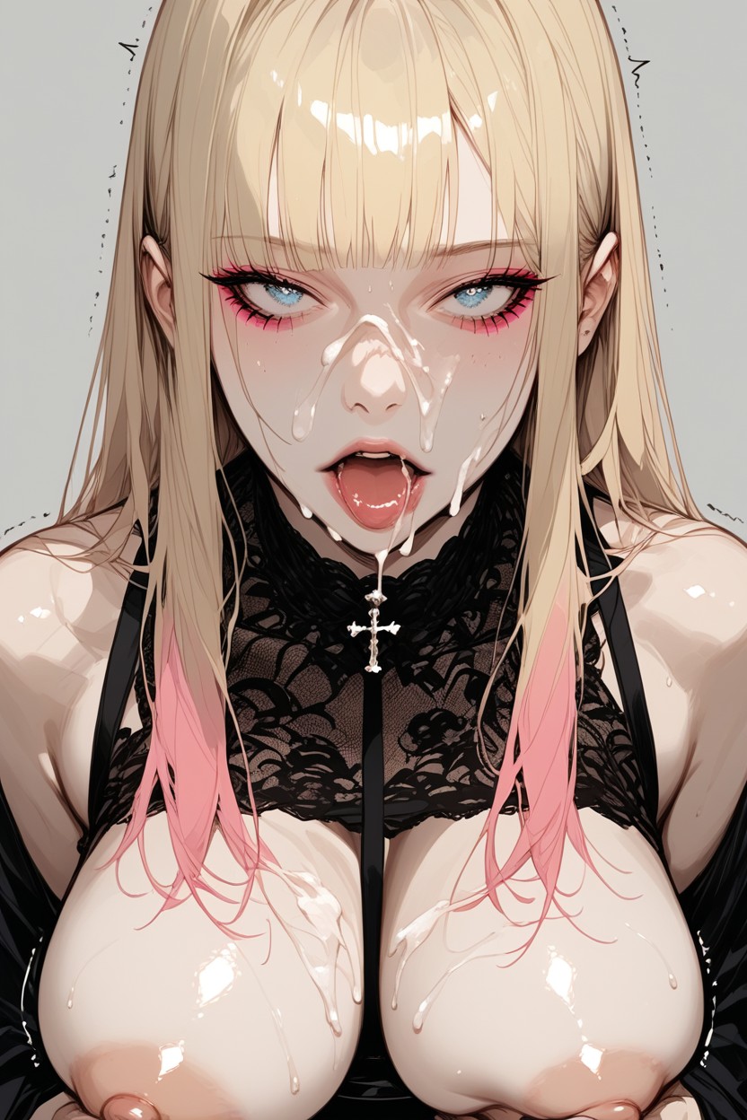 Pink Makeup, Orgasm Motion Lines, Black Neck Choker Hentai AI Porn