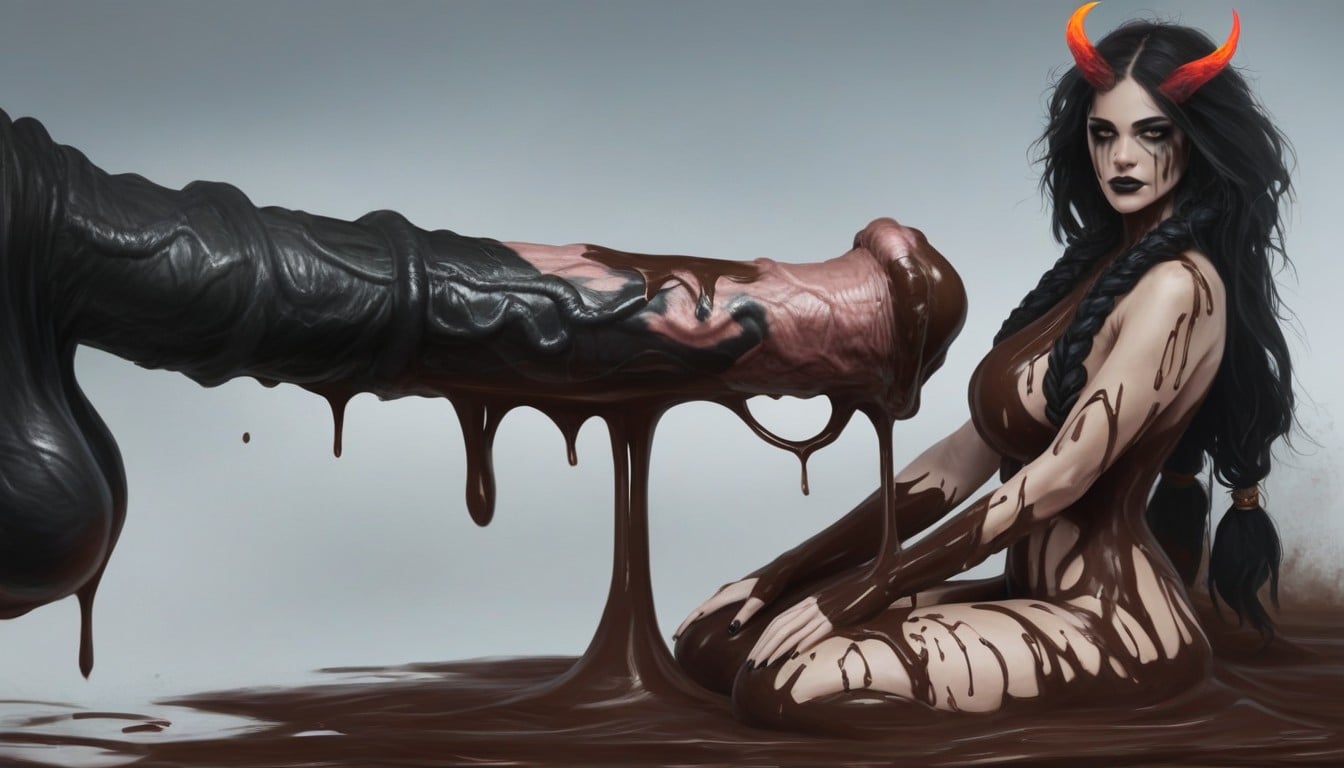 Extremely Muddy Face, Charcoal Black Cock, Worshipping Black Cock AI Porn