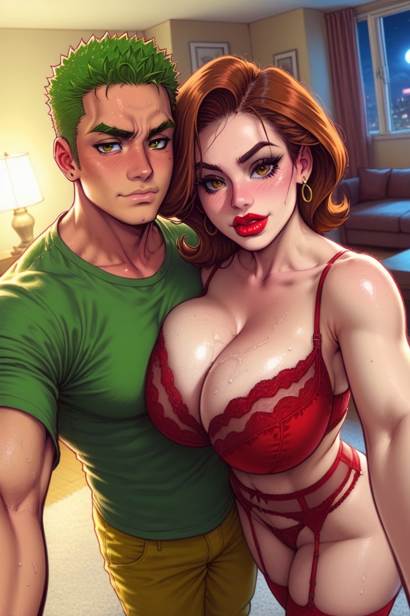 Cleavage, Living Room, Garter Belt AI Porn