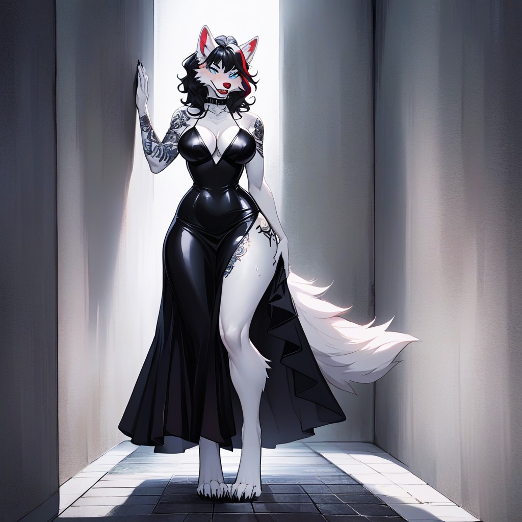 Front View, Wolf Body, Gothic Dress Furry AI Porn