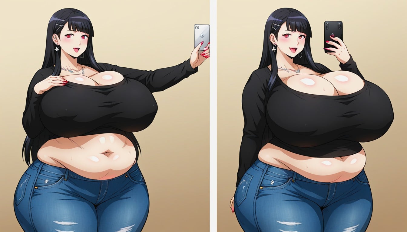 The Most Perfect Split Screen Veiws Of Her Going Thought An Ultra Mega Massive Busty Weight Gain In Sequence, Multiple Views, Fat Gothic BBW AI Porn