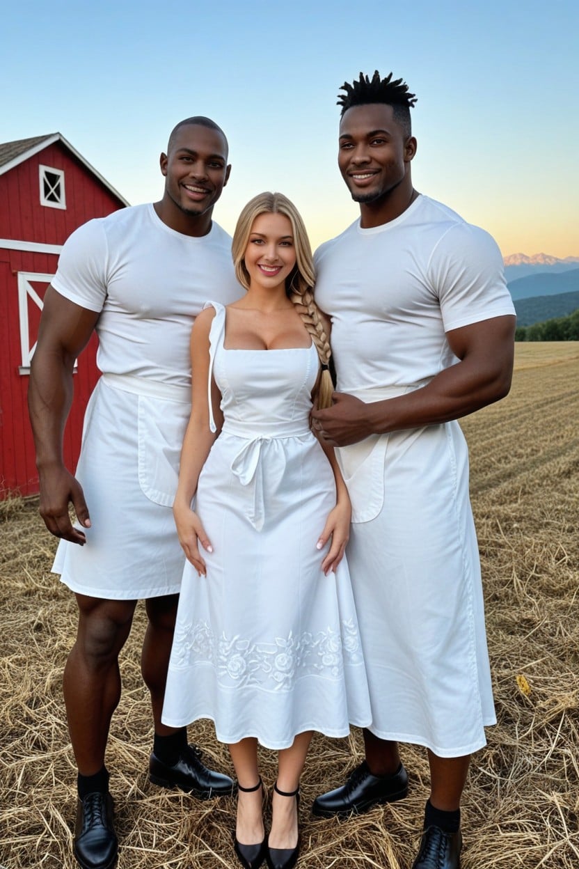 Incredible Muscular Naked African Men, Black High Heels White Fluffy Shirt, Extremely Long Braided Hair AI Porn