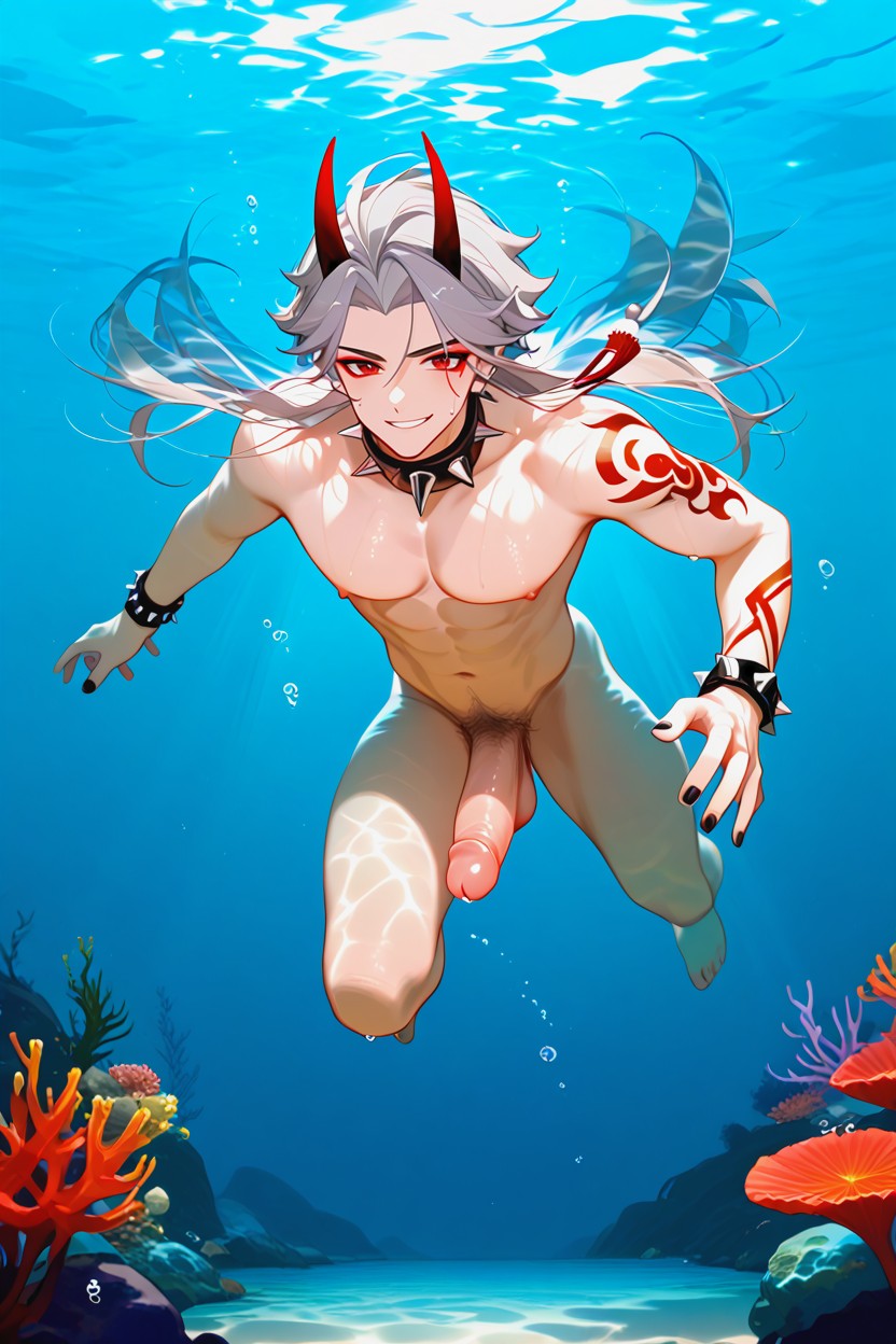 Bouncing Buttocks, Erection, With Red Horns Of Oni AI Gay Porn