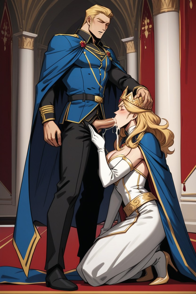 Fancy Dark Black Long Royal Boots, White Royal Gloves, Sucking Man's Penis AI同性戀黃片