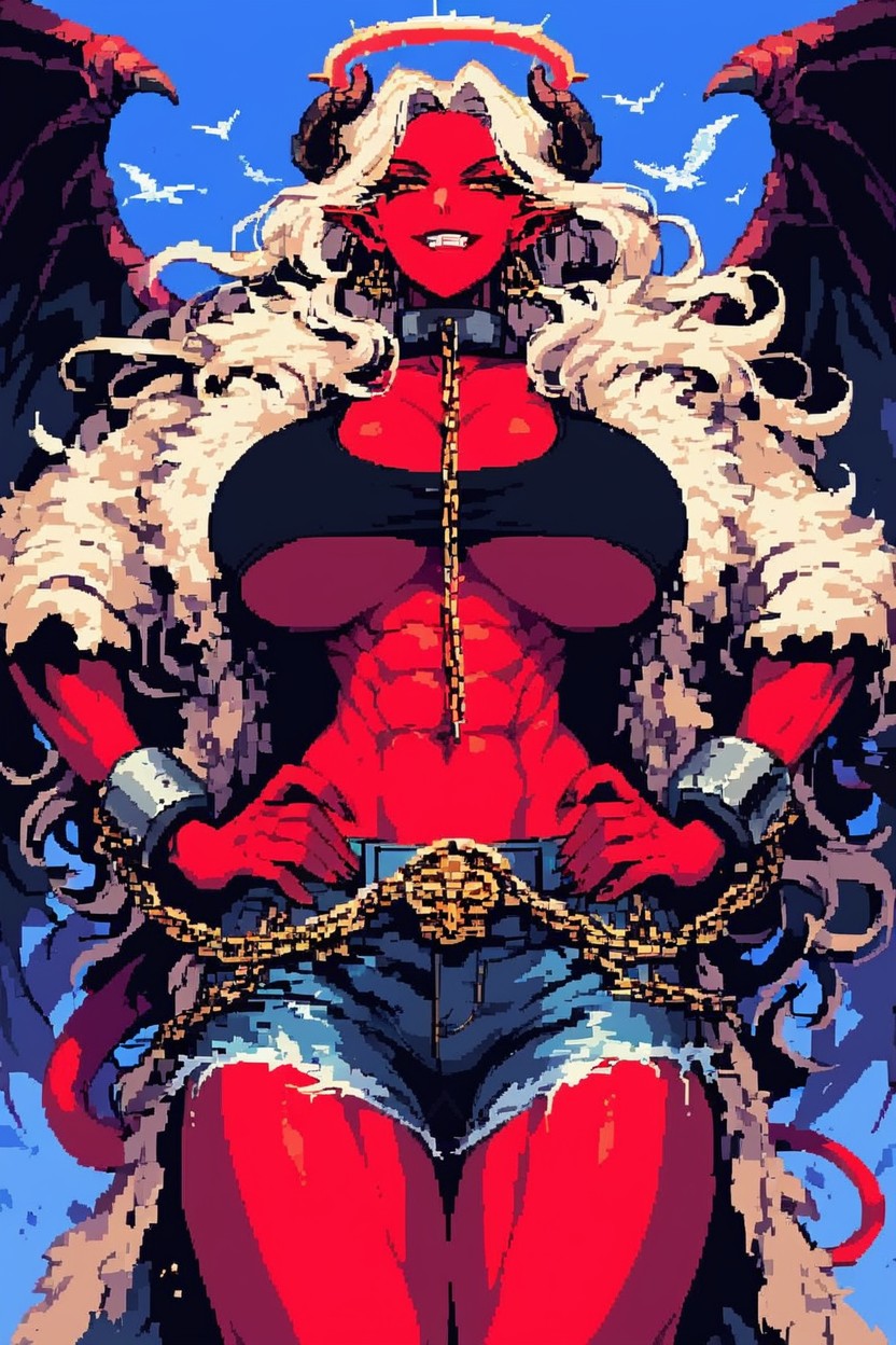 Smiling, Red Red Skin, Chain Choke Hentai AI Porn
