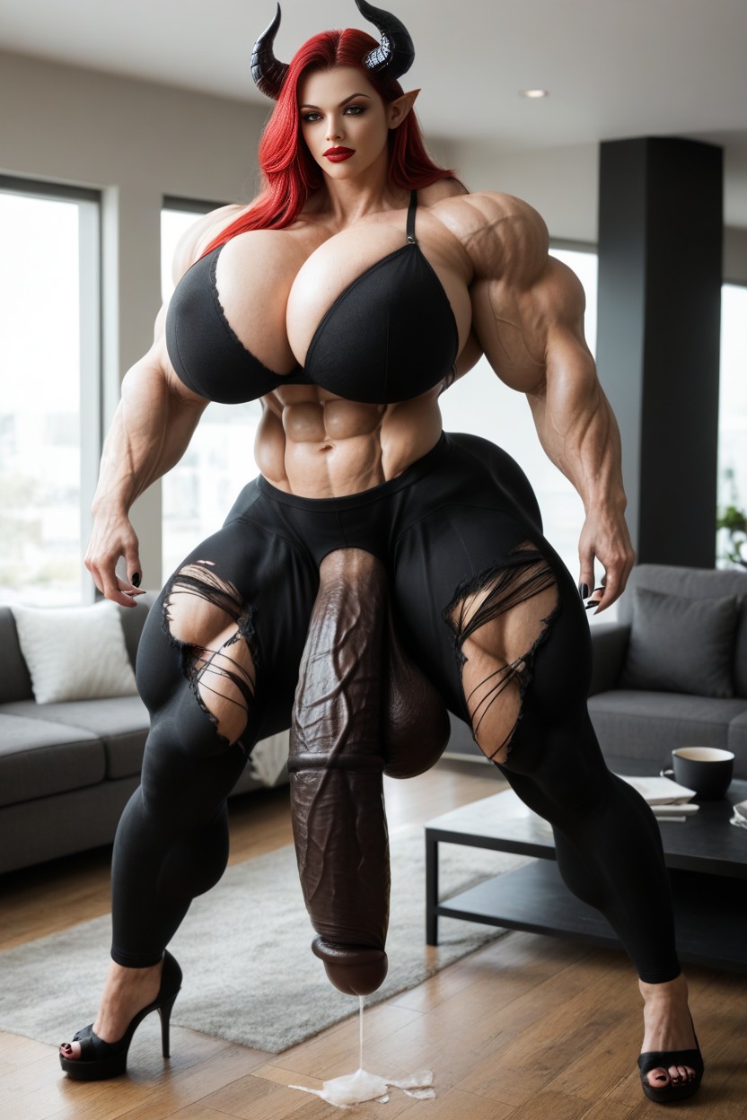 Long Hair, Extremely Long Black Cock, Full Body Shemale AI Porn