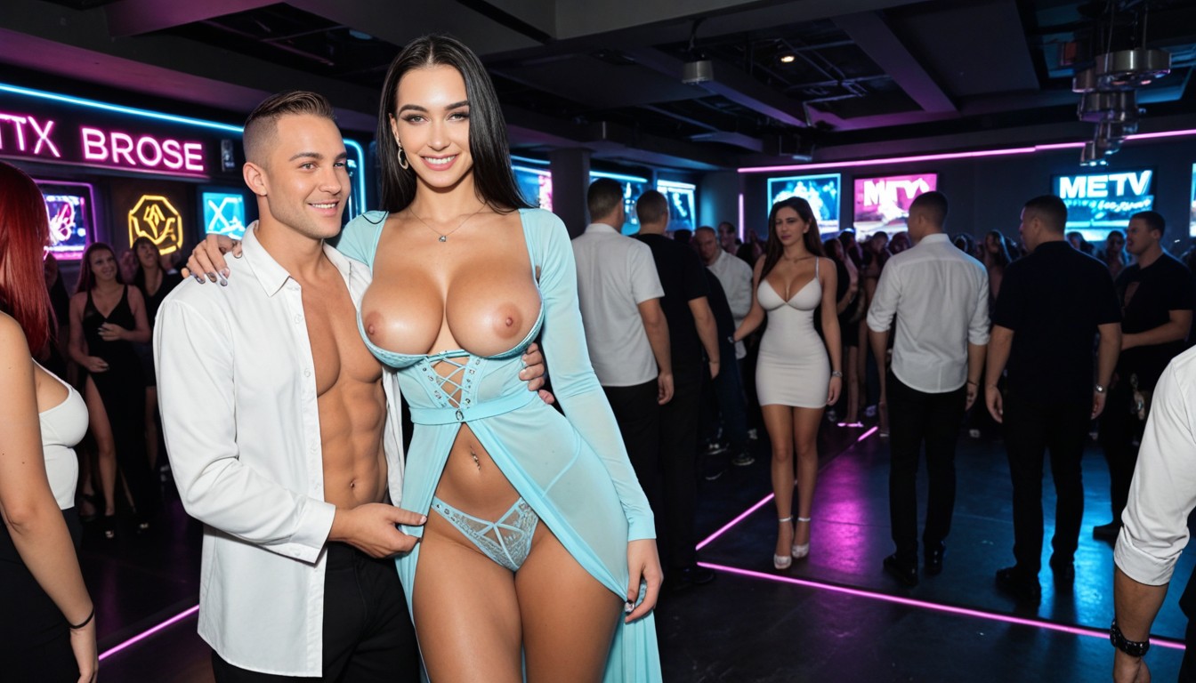 Man Using Her Freely On Dance Floor, Showing Her Off To The Cyberclub, Smooth Supple Skin AI Porn