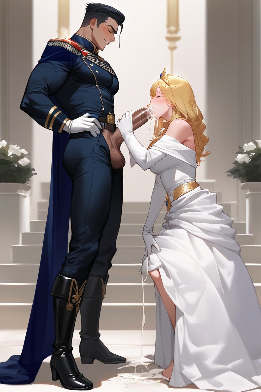 White Royal Gloves, Open Fly, Fancy Dark Black Royal Pants AI Gay Porn