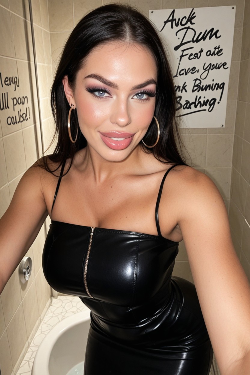 Arched, Shiny Black Hair, Low Light AI Porn