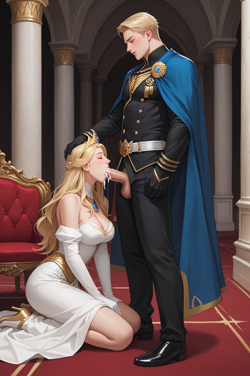 Standing, Wearing Princess White Dress, Closed Eyes AI Gay Porn
