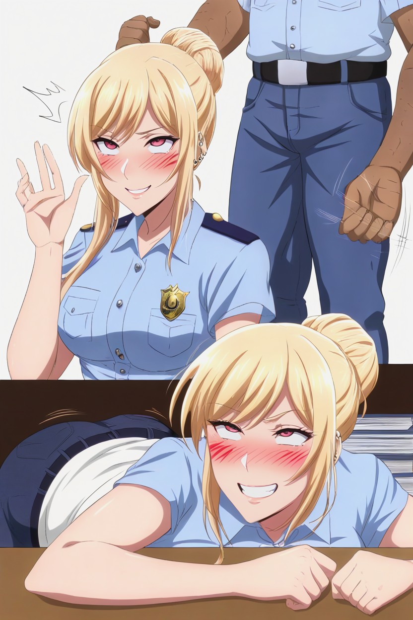 Woman Slapped Hard By Old Man In Police Uniform, Her, Office AI Porn