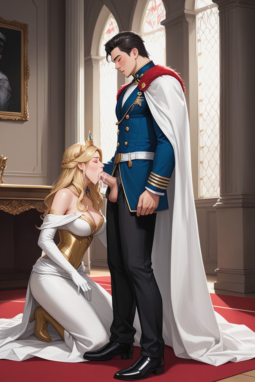 Full Body View, Wearing Princess White Dress, Long Sleeves AI Gay Porn