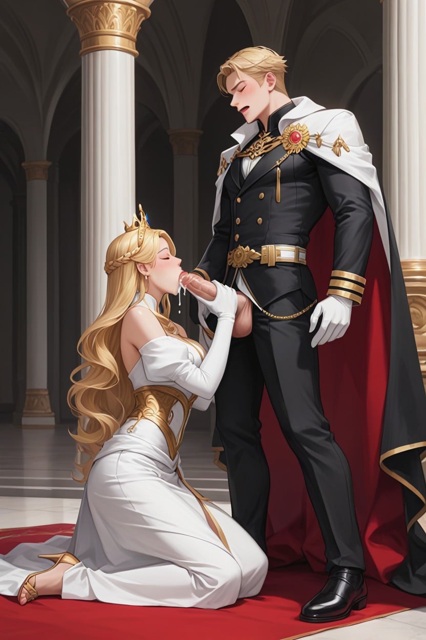 Palace Interior Background, 2 People, Man Getting A Blowjob AI Gay Porn