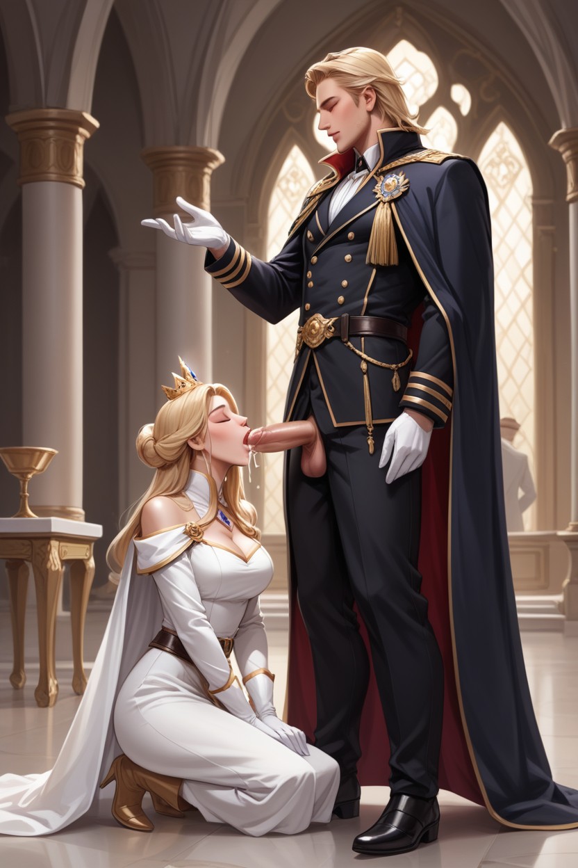Cum Dripping From Princess Mouth, Long Sleeves, White Royal Gloves AI Gay Porn