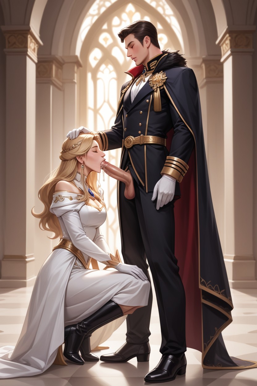 Princess, Fancy Dark Black Long Royal Boots, Man Getting A Blowjob AI Gay Porn