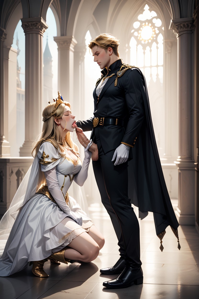 Blonde Hair, Fancy Dark Black Long Royal Boots, Extremely Erect Penis AI Gay Porn