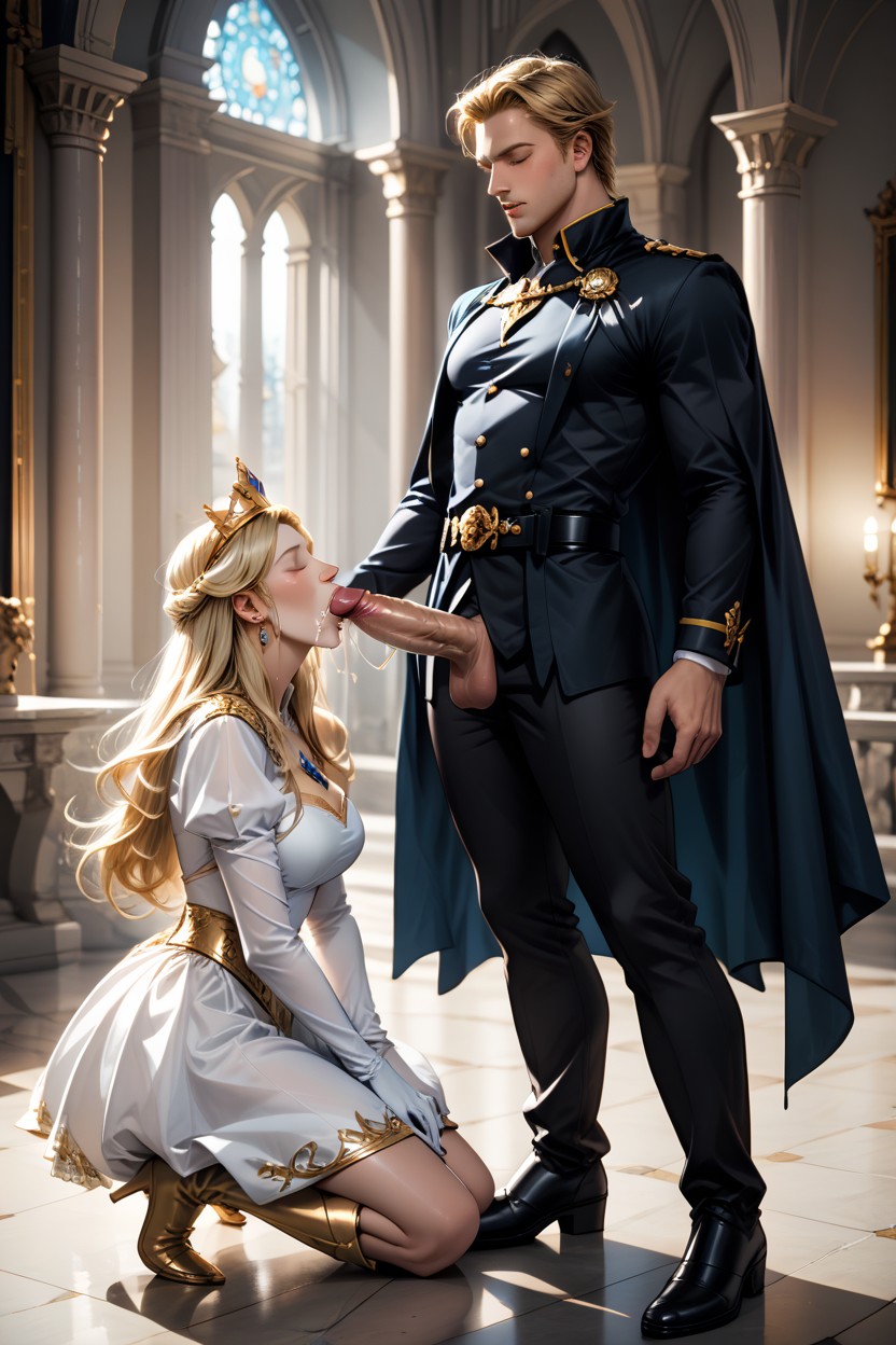 Palace Interior Background, Wearing Princess White Dress, Full Body AI Gay Porn