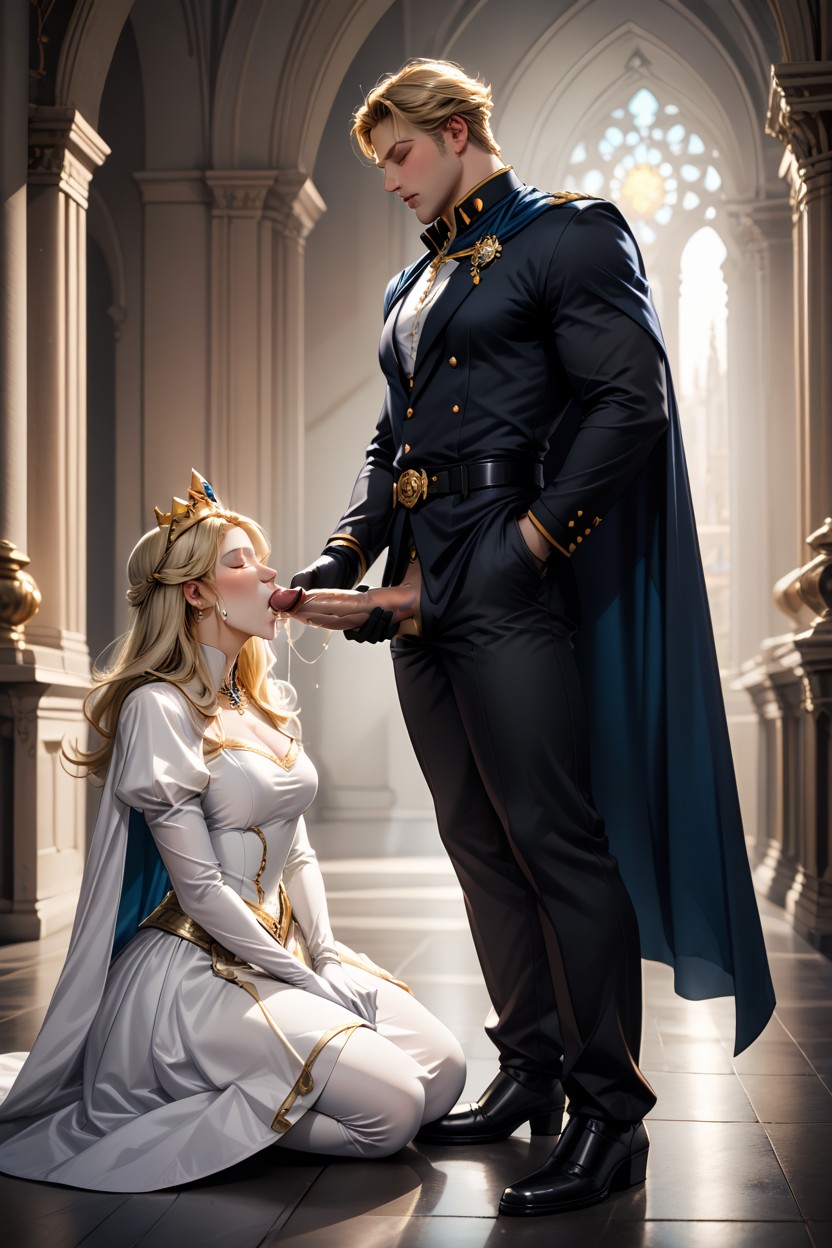 Princess Sucking Penis, White Royal Gloves, Wide Shoulders AI Gay Porn