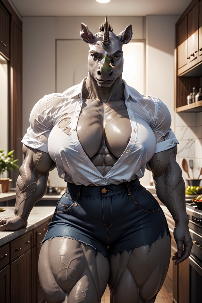 Wide Waist, Huge Massive Muscles, Ears Furry AI Porn