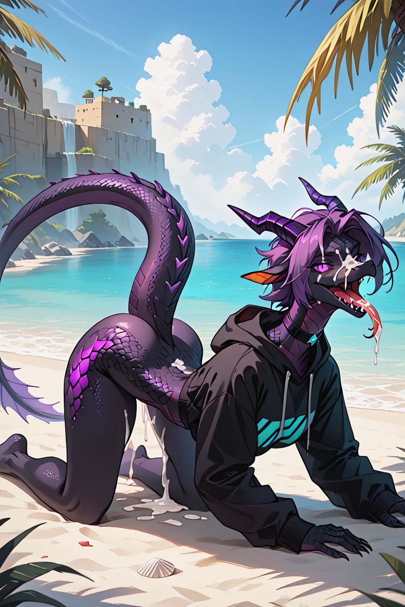 Black Scales, Snake Tongue Out, Full Body Furry AI Porn