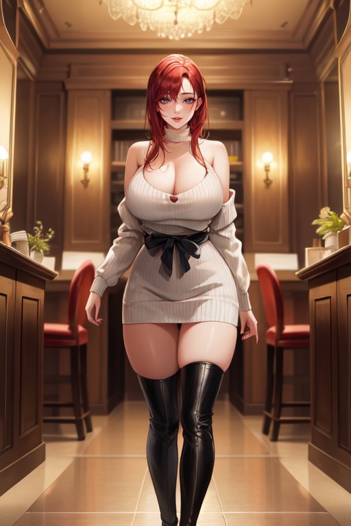 Thighhigh Leather Boots, Shy Smile, White Eyeliner Hentai AI Porn